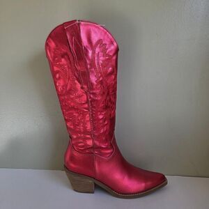 BEAST FASHION Adela Metallic Red Women's Cowboy Boots Size 8.5